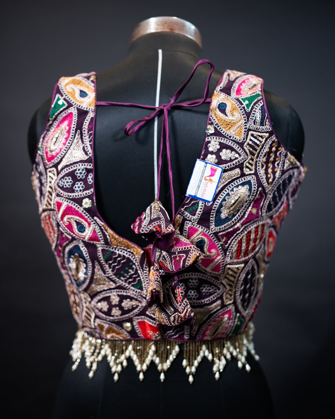 Purple Multicolour Patchwork Embroidered Blouse — back view